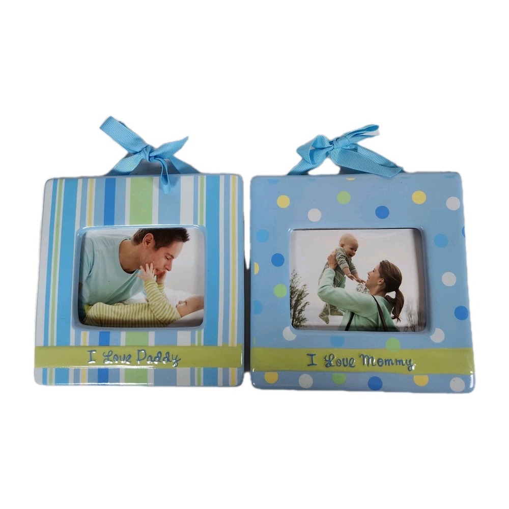 I Love Daddy Mommy Ceramic Picture Frame 3.5 x 5 Blue Nursery Baby